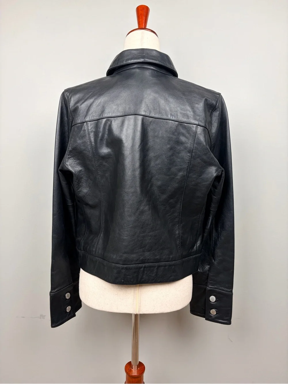 Vintage Banana Republic Black Leather Jacket Women’s M Button Front Collared